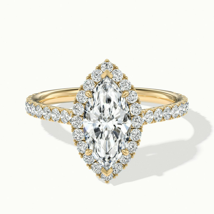 Anna 3 Carat Marquise Halo Pave Moissanite Engagement Ring in 14k Yellow Gold