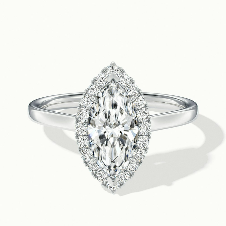 Lena 2 Carat Marquise Halo Moissanite Engagement Ring in 14k White Gold