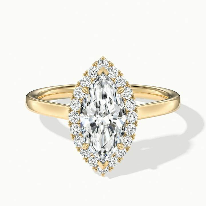 Lena 3 Carat Marquise Halo Moissanite Engagement Ring in 14k Yellow Gold
