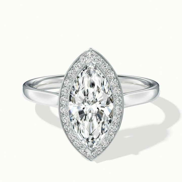 Sky 2 Carat Marquise Halo Moissanite Engagement Ring in 14k White Gold