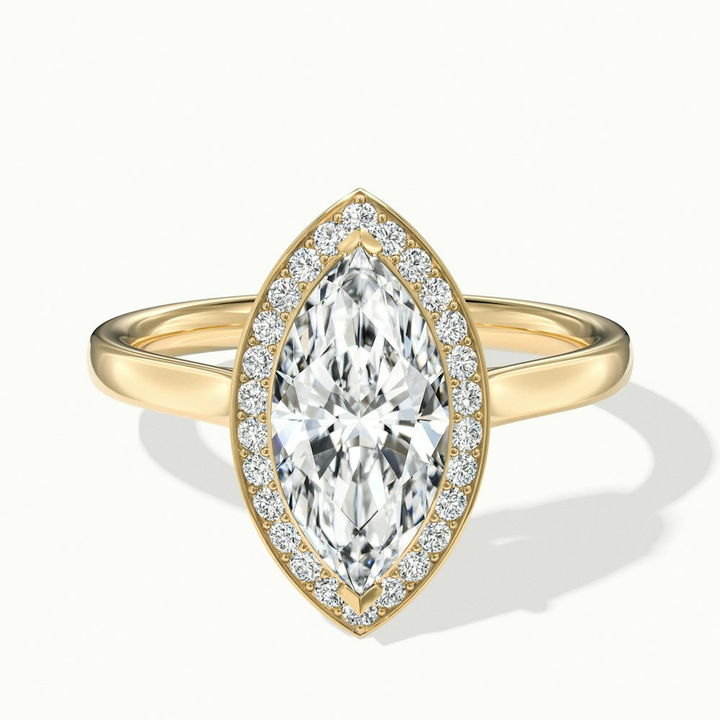 Sky 3 Carat Marquise Halo Moissanite Engagement Ring in 14k Yellow Gold