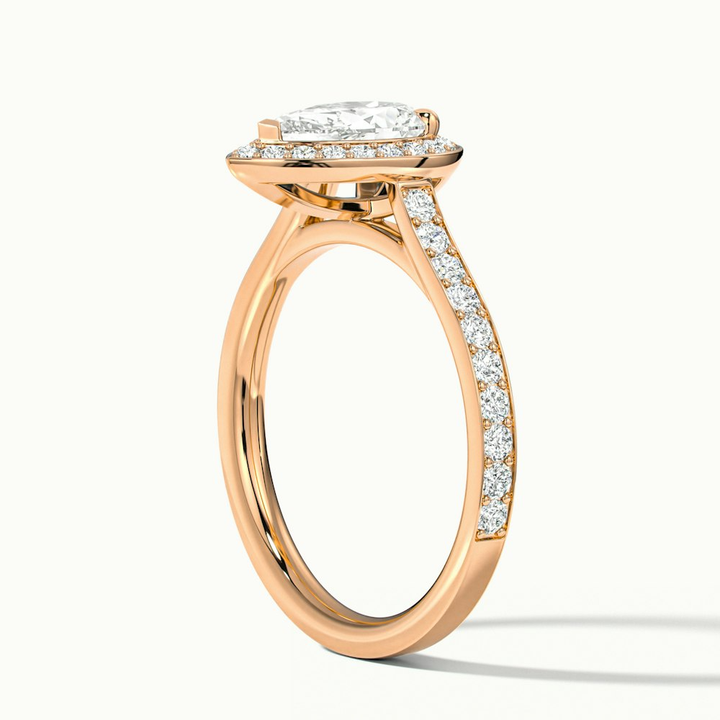 Zara 5 Carat Pear Halo Pave Lab Grown Engagement Ring in 18k Rose Gold