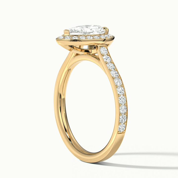 Elena 3 Carat Pear Halo Pave Moissanite Diamond Ring in 10k Yellow Gold