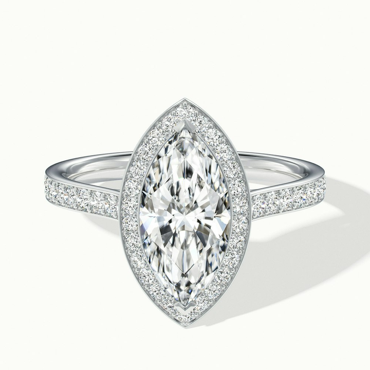 Ila 2 Carat Marquise Halo Pave Moissanite Engagement Ring in 14k White Gold