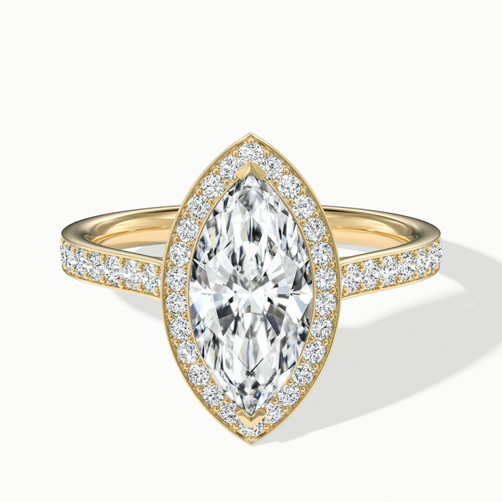 Ila 1 Carat Marquise Halo Pave Moissanite Engagement Ring in 10k Yellow Gold