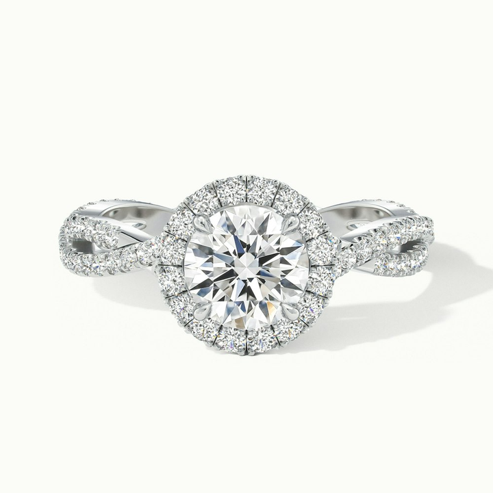 Riva 1 Carat Round Cut Halo Twisted Pave Moissanite Engagement Ring in 10k White Gold