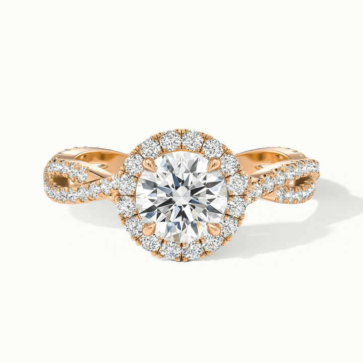 Riva 3.5 Carat Round Cut Halo Twisted Pave Moissanite Engagement Ring in 10k Rose Gold