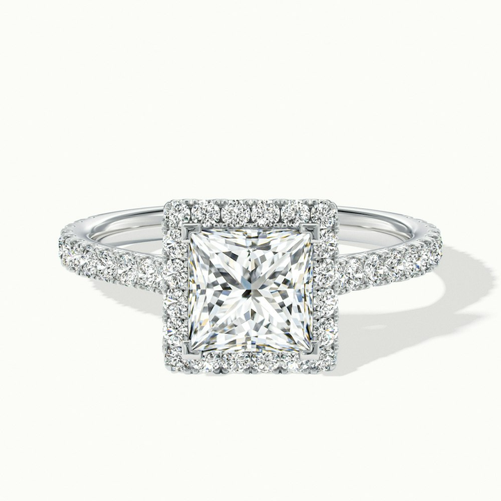 Rose 5 Carat Princess Halo Pave Moissanite Engagement Ring in 10k White Gold