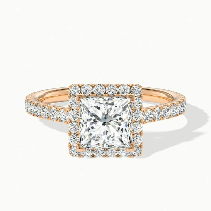 Love 3 Carat Princess Halo Pave Lab Grown Diamond Ring in 10k Rose Gold