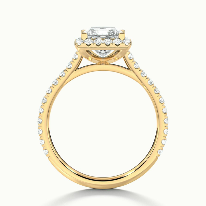 Rose 3 Carat Princess Halo Pave Moissanite Engagement Ring in 10k Yellow Gold