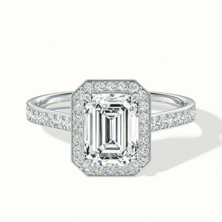 Zoya 5 Carat Emerald Cut Halo Pave Moissanite Engagement Ring in 14k White Gold