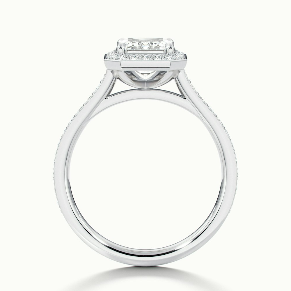 Zoya 5 Carat Emerald Cut Halo Pave Moissanite Engagement Ring in Platinum