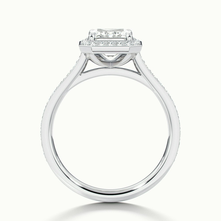 Zoya 5 Carat Emerald Cut Halo Pave Moissanite Engagement Ring in 14k White Gold