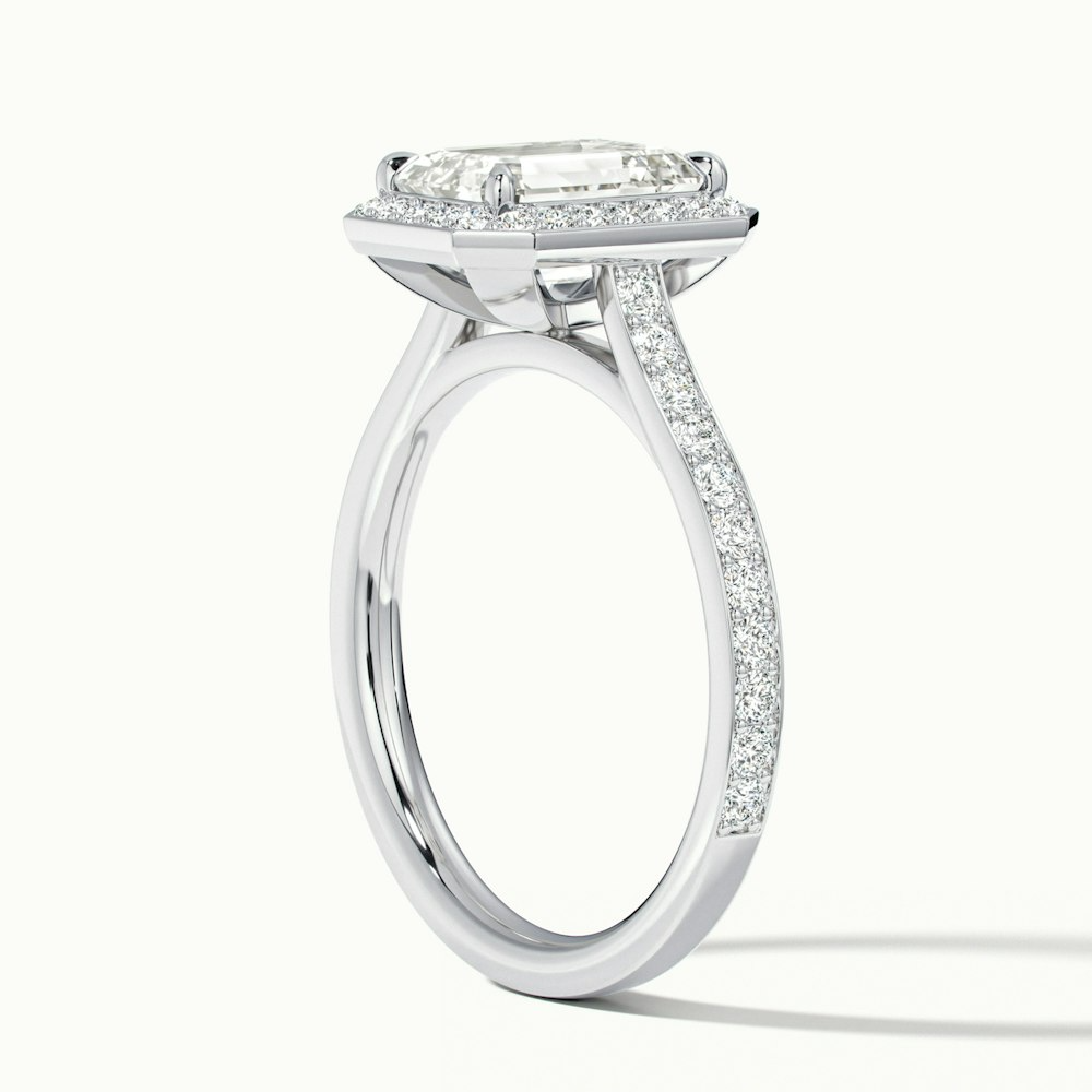 Zoya 1 Carat Emerald Cut Halo Pave Moissanite Engagement Ring in 10k White Gold