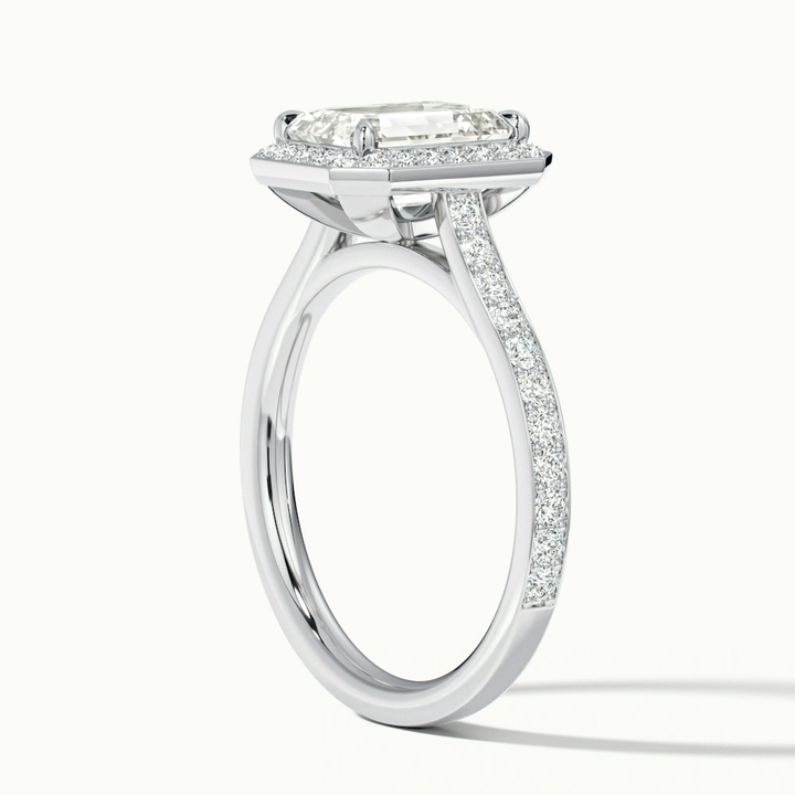 Zoya 3 Carat Emerald Cut Halo Pave Moissanite Engagement Ring in 10k White Gold