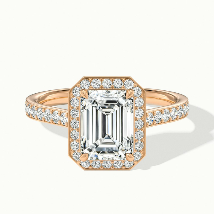 Lucy 3 Carat Emerald Cut Halo Pave Lab Grown Diamond Ring in 10k Rose Gold
