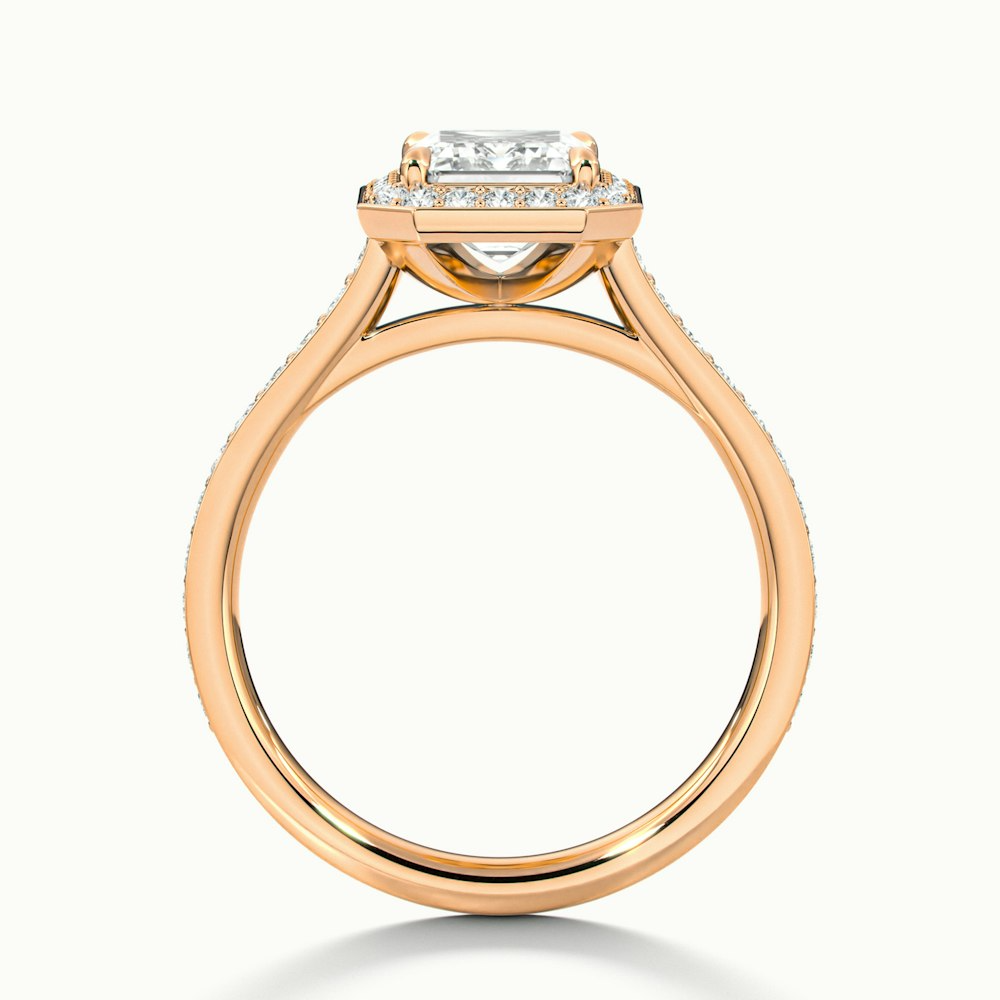 Zoya 5 Carat Emerald Cut Halo Pave Moissanite Engagement Ring in 14k Rose Gold