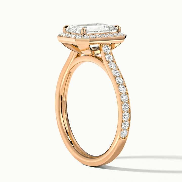 Zoya 5 Carat Emerald Cut Halo Pave Moissanite Engagement Ring in 14k Rose Gold