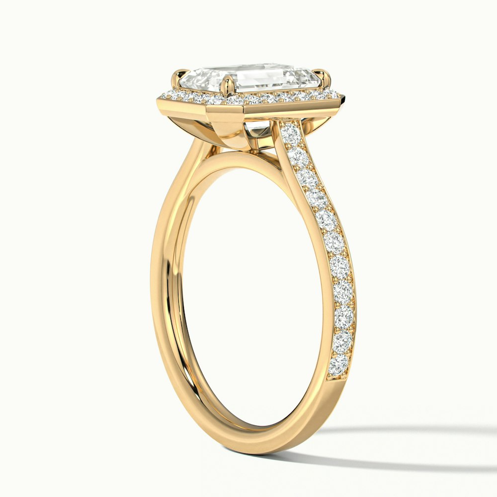 Zoya 5 Carat Emerald Cut Halo Pave Moissanite Engagement Ring in 14k Yellow Gold