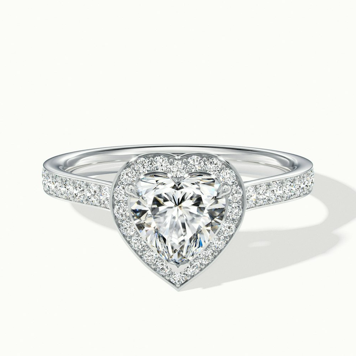 Kira 1 Carat Heart Shaped Halo Pave Moissanite Engagement Ring in 10k White Gold