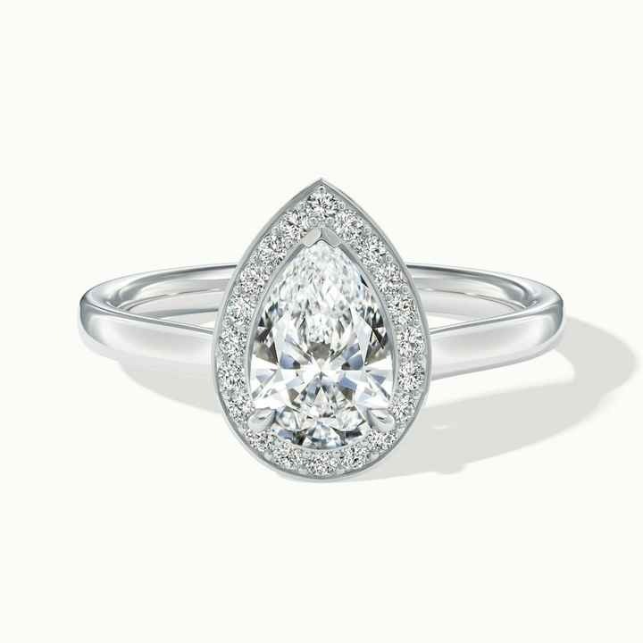 Siya 5 Carat Pear Halo Moissanite Engagement Ring in 10k White Gold