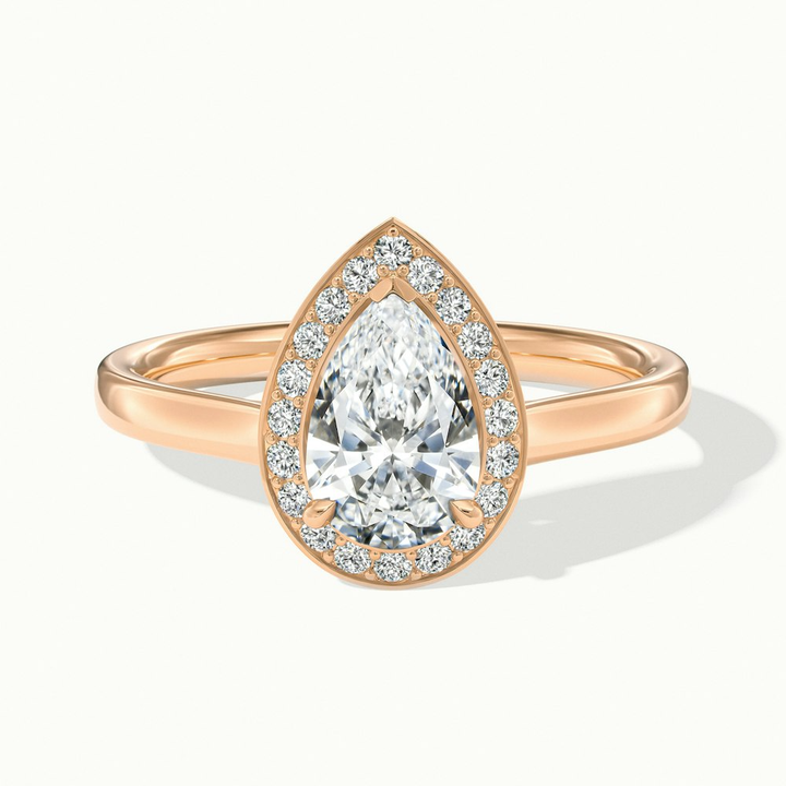 Nina 3 Carat Pear Halo Lab Grown Diamond Ring in 10k Rose Gold