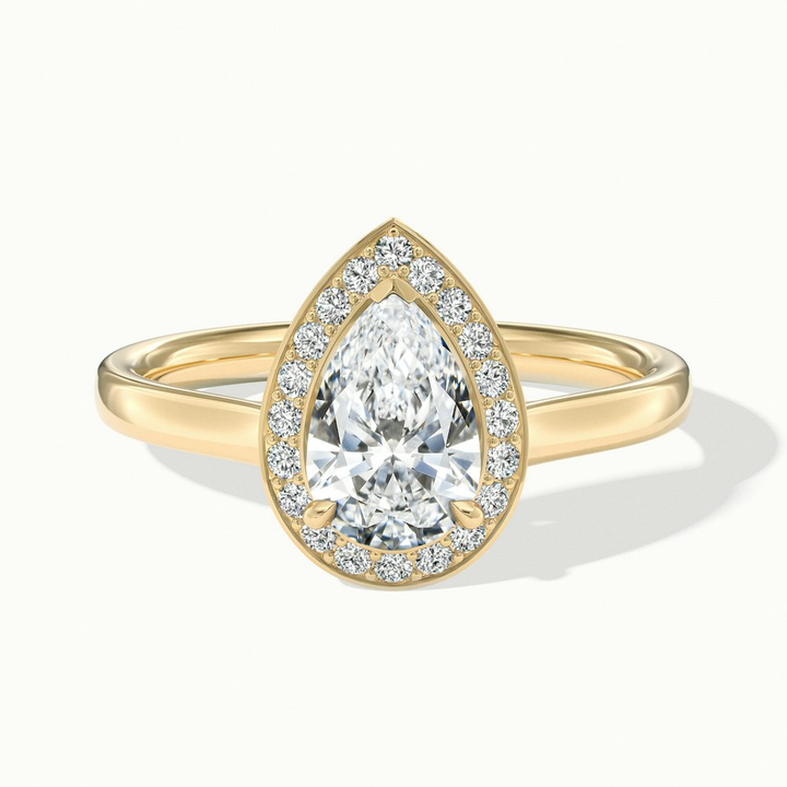 Siya 2 Carat Pear Halo Moissanite Engagement Ring in 10k Yellow Gold