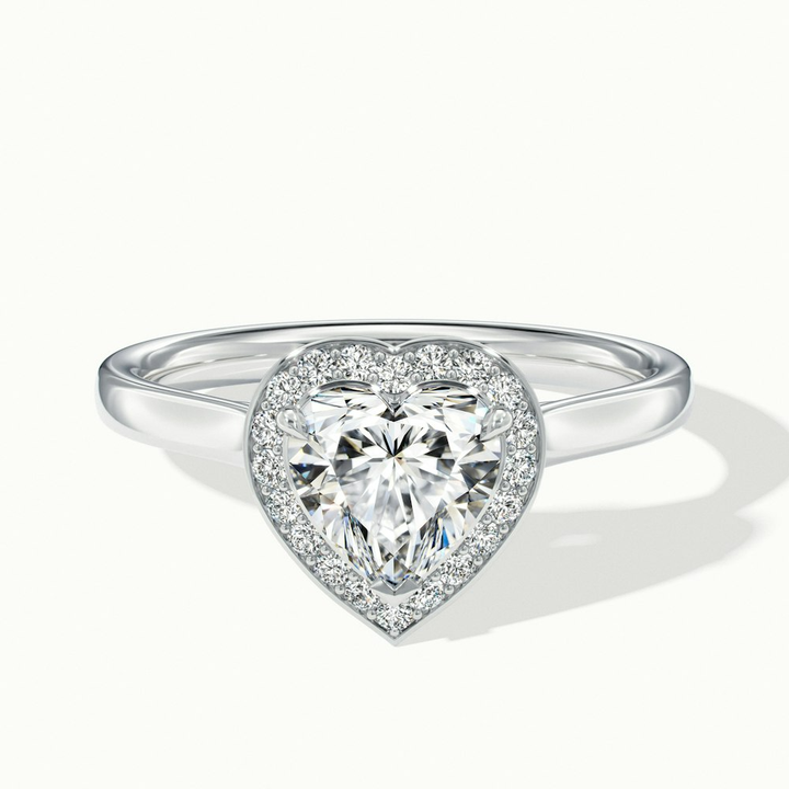 Ruby 1 Carat Heart Halo Lab Grown Diamond Ring in 14k White Gold