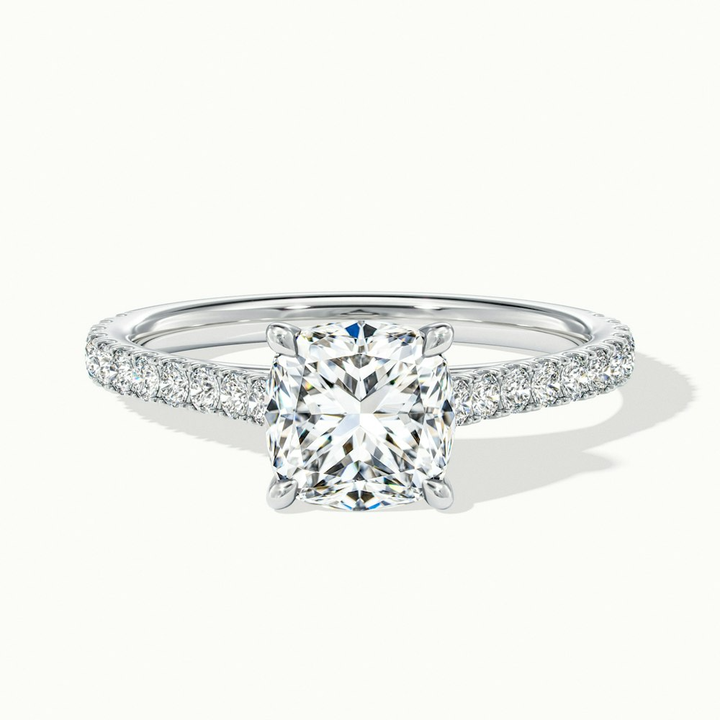 Lea 2 Carat Cushion Cut Solitaire Pave Lab Grown Diamond Ring in 14k White Gold