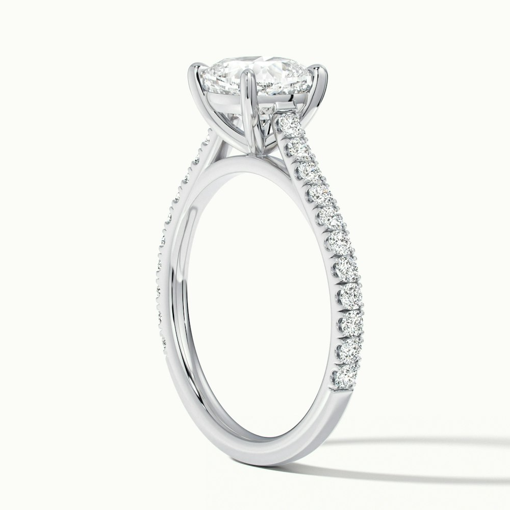 Lea 2 Carat Cushion Cut Solitaire Pave Lab Grown Diamond Ring in 14k White Gold