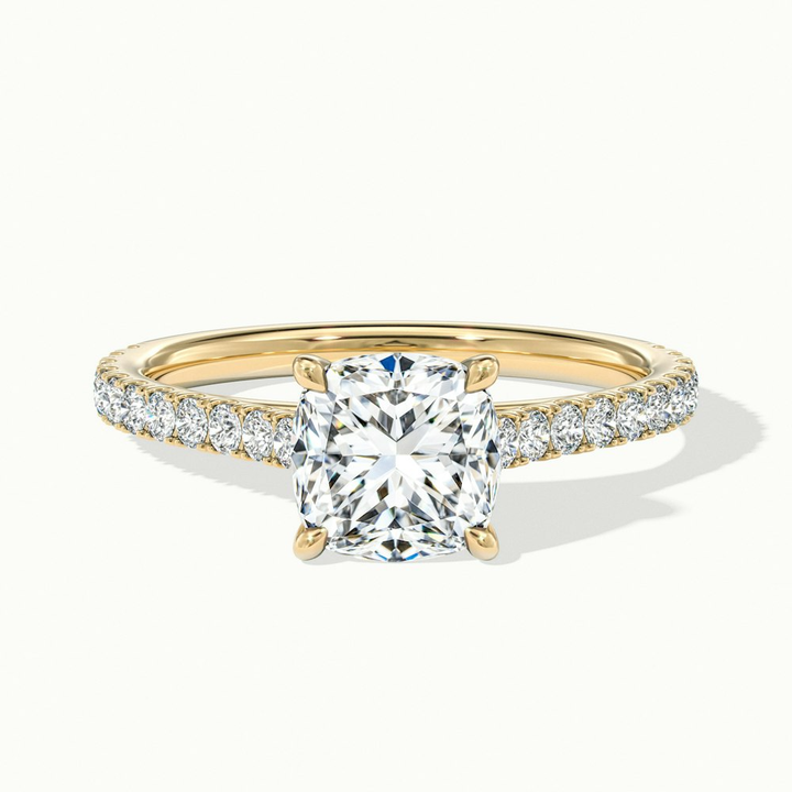 Mary 2 Carat Cushion Cut Solitaire Pave Moissanite Engagement Ring in 10k Yellow Gold
