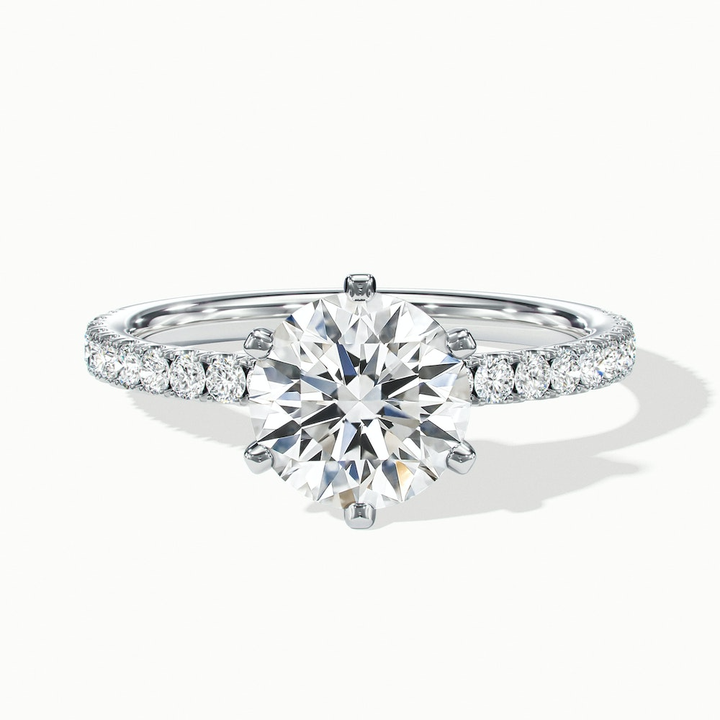 Olive 5 Carat Round Solitaire Pave Lab Grown Diamond Ring in 10k White Gold